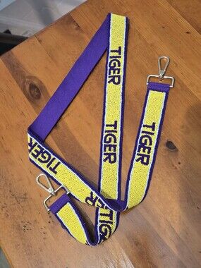 NEW Beaded Purple Gold "Tiger" Bag Strap 47 Inches Length Not Including Clips